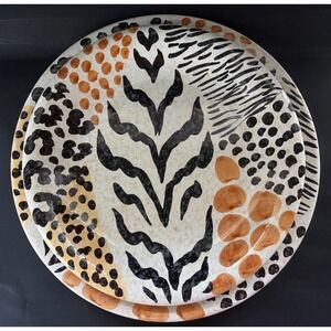 Set of 2 Animal Print Ceramic Plates Mixed Leopard Zebra Giraffe Vintage Kitchen